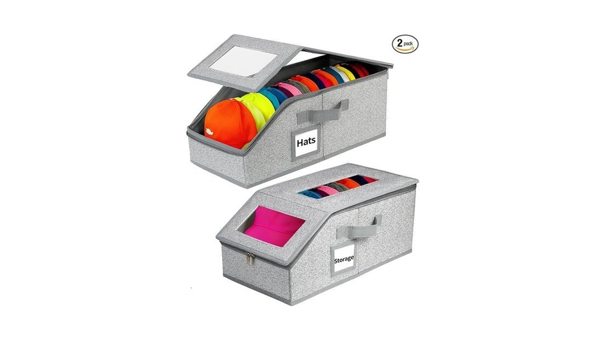 2 Pack Hat Storage Boxes For Baseball Caps - Stackable