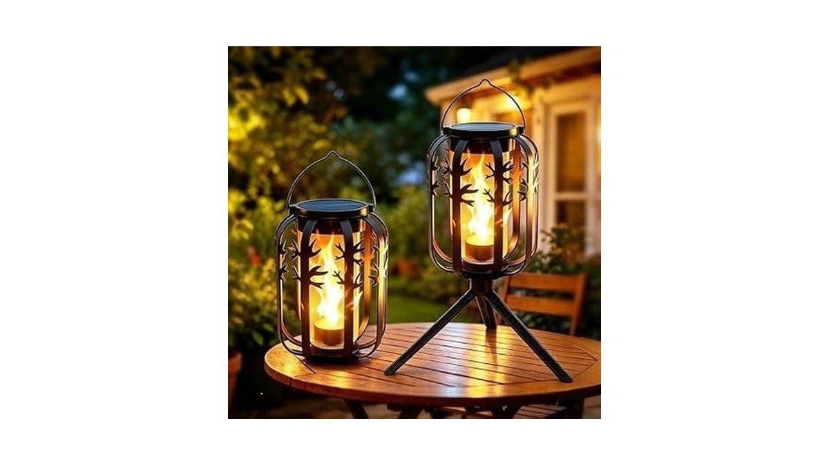 Ollny 2 Pack Solar Lanterns Outdoor Waterproof, Upgraded Flickering Flame