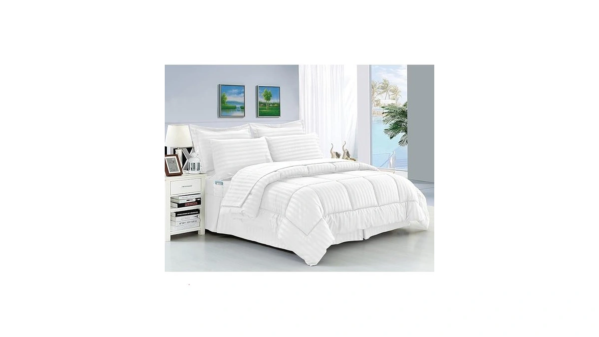Elegant Comfort Silky Soft 8-piece Dobby Stripe Bed-in-a-bag Comforter Set,