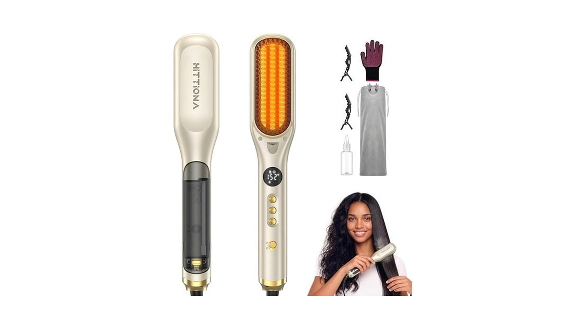 Hittiona Steam Hair Straightener Brush For Women - 3 In