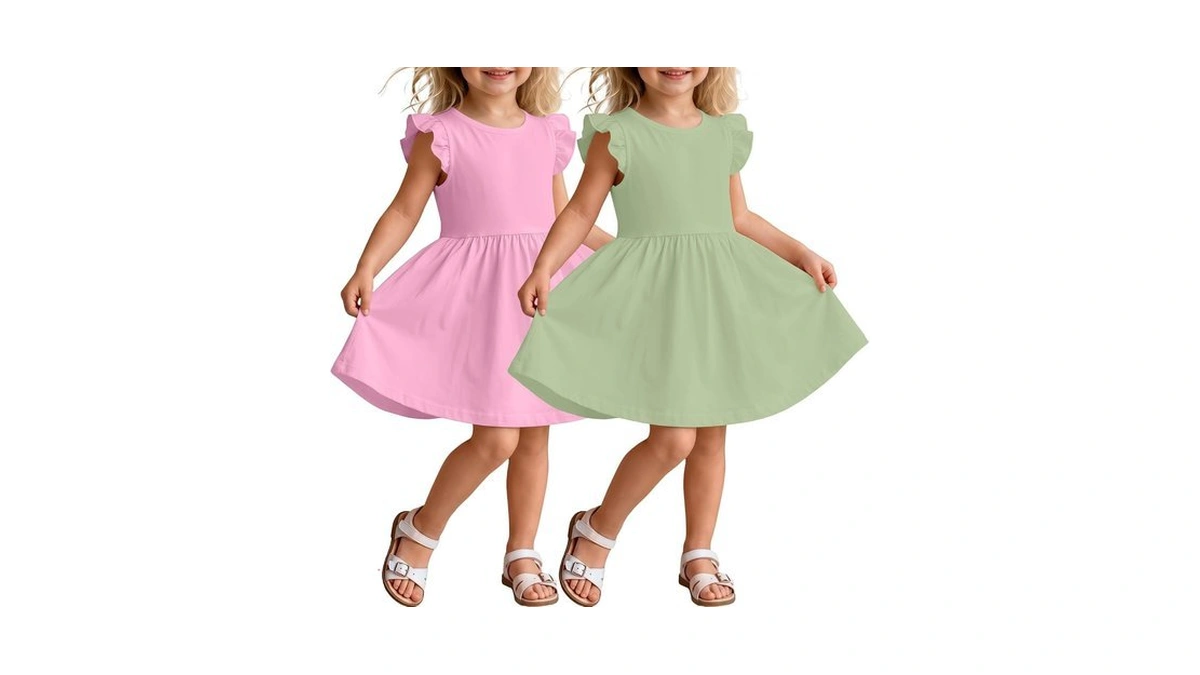 Custoneei 2 Pack Toddler Girls Flutter Sleeve Dresses Kids Short
