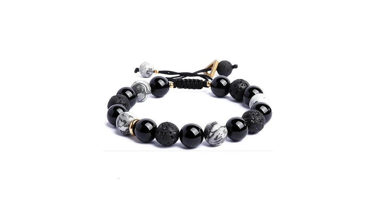Samxy 10mm Handmade Black Obsidian & Lava Rock Men's Beaded
