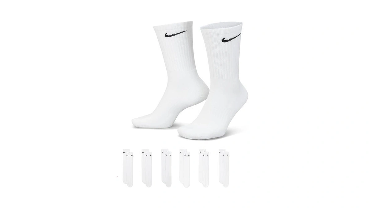 Nike Unisex Everyday Cushioned Training Crew Socks (6 Pairs), White/black,