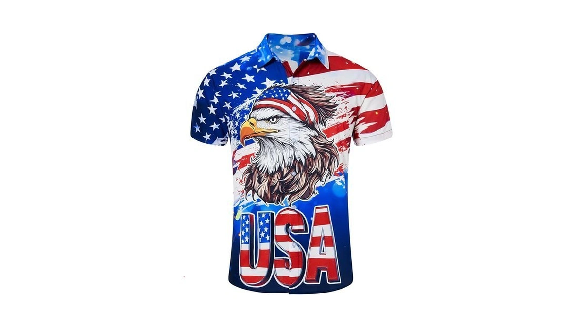 Raisevern Mens Funny Hawaiian Shirts Usa Bald Eagle Patriotic 4th