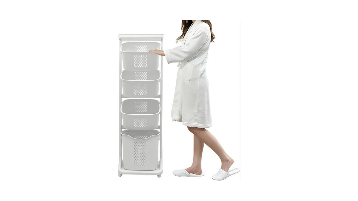 Baokaler 4-tier Laundry Hamper Sorter, Vertical Rolling Laundry Baskets With