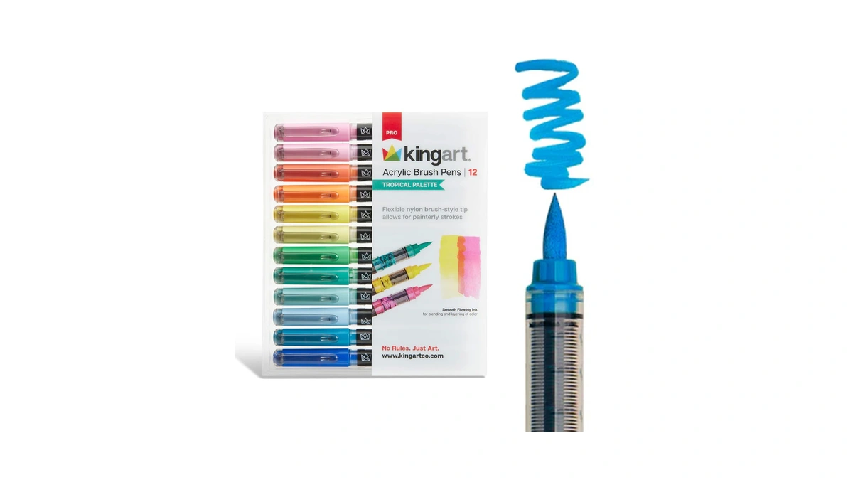 Kingart Pro 12-piece Acrylic Paint Brush Pen Set – Tropical