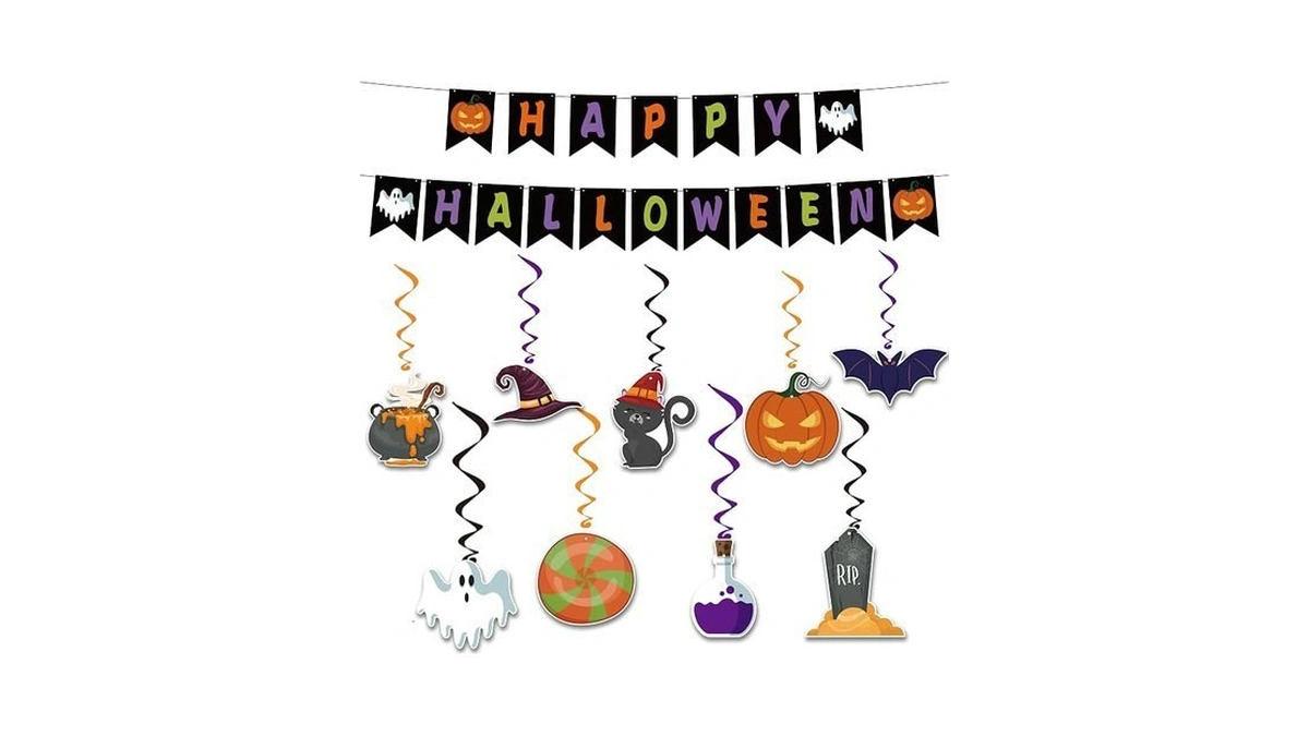 Halloween Party Decorations - Hanging Swirls Happy Halloween Banner |