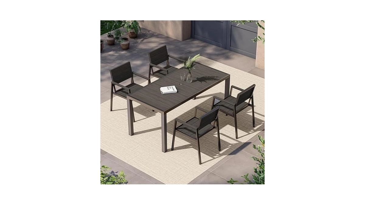 Vexwalx 5-piece Outdoor Dining Set, Aluminum Dining Table Set For