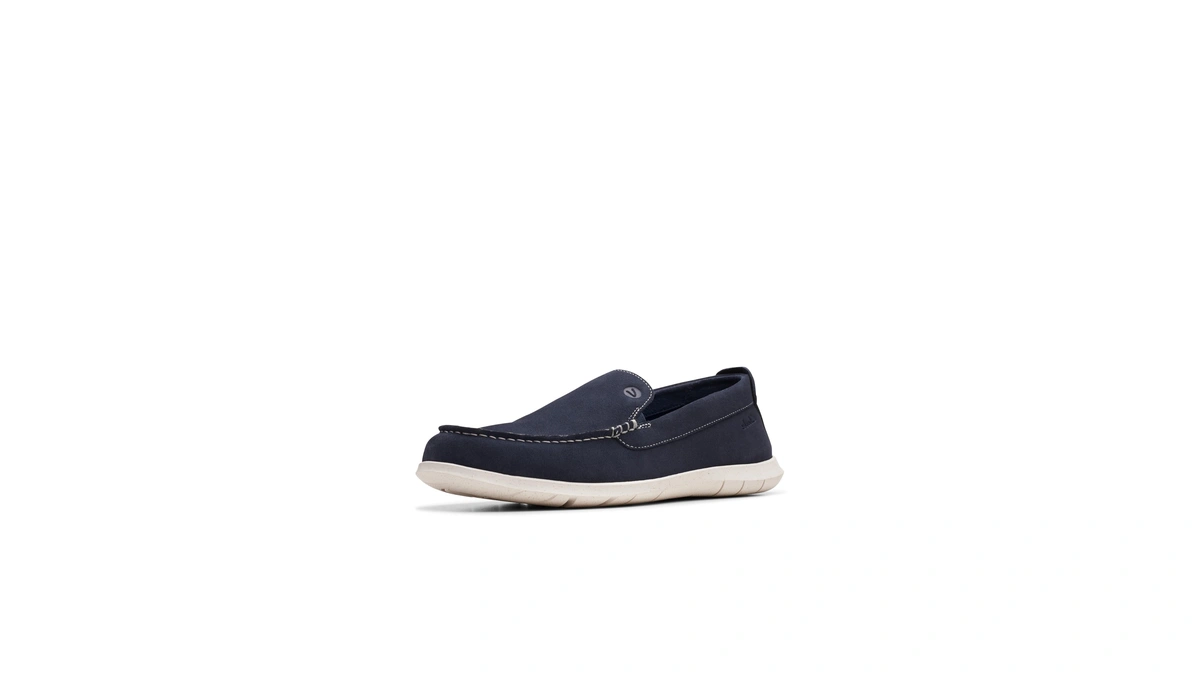 Clarks Collection Men's Flexway Step Moccasin, Navy Suede, 13 Wide