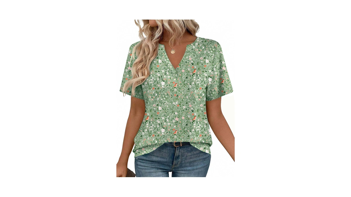 Zeagoo Cute Short Sleeve Tops For Women Casual V Neck