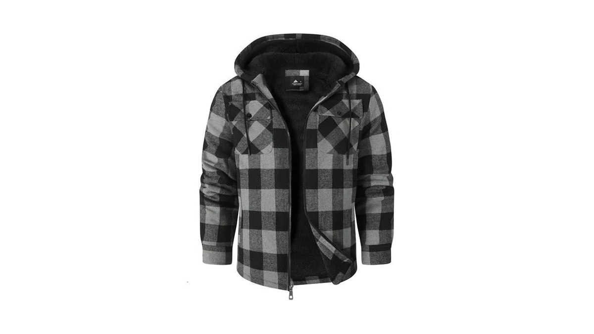 Scodi Men's Flannel Jacket Sherpa Lined Hoodies Zip Up Fleece
