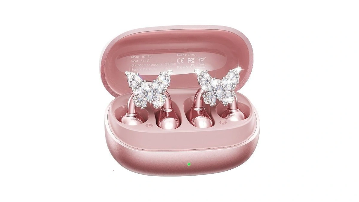 Kinglucky Gen2 Clip-on Open Ear Earbuds With Sparkle Butterfly Earrings,
