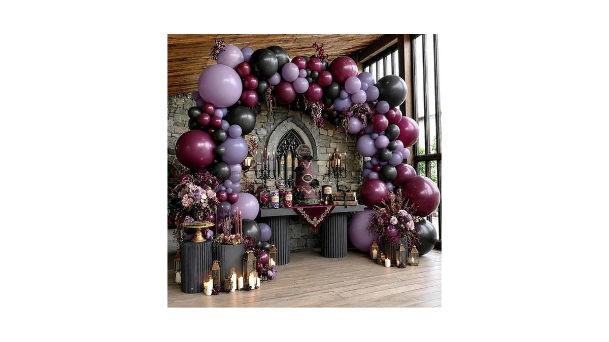 Purple And Black Balloon Arch Garland Kit 102pcs Double Stuffed