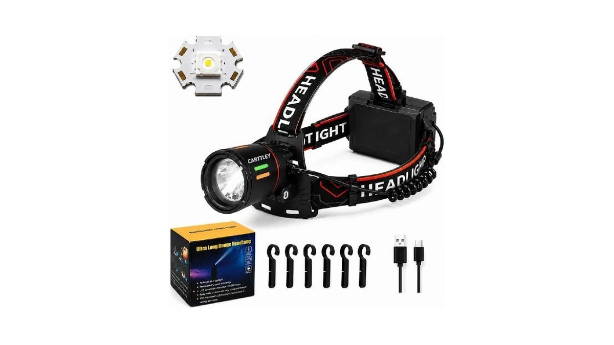 Carttley Led Rechargeable Headlamp, 90,000 Lumens Super Bright With 4