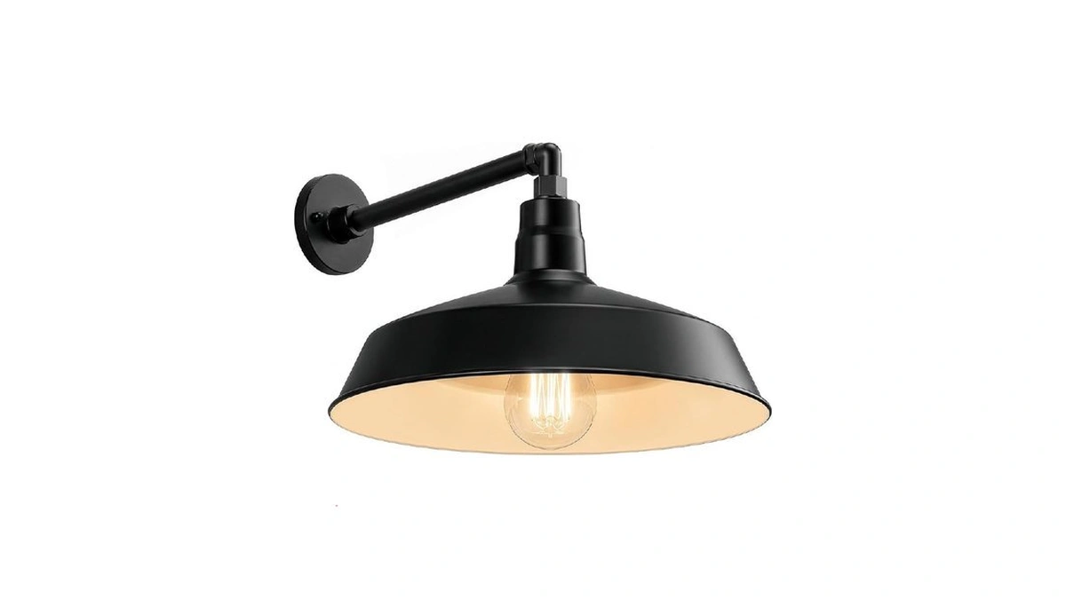17in. Satin Black Outdoor Gooseneck Barn Light Fixture With 13in.