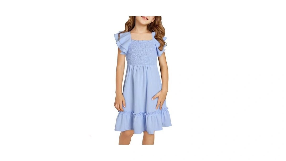 Blibean Girls Summer Short Sleeve Casual Dresses, Blue, Size 10-11