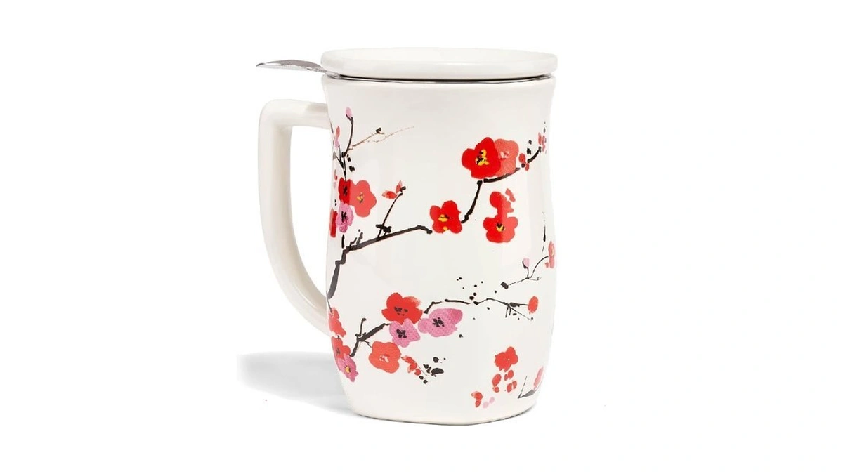 Tea Forte Ceramic Fiore Tea Cup With Infuser, Sakura, 14
