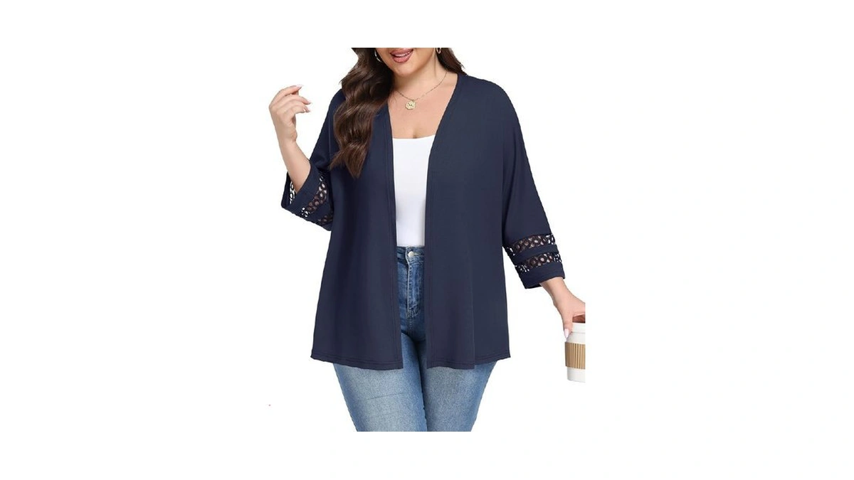 Lastshe Womens Plus Size Open Front 3/4 Sleeve Cardigan,dark Blue,4x