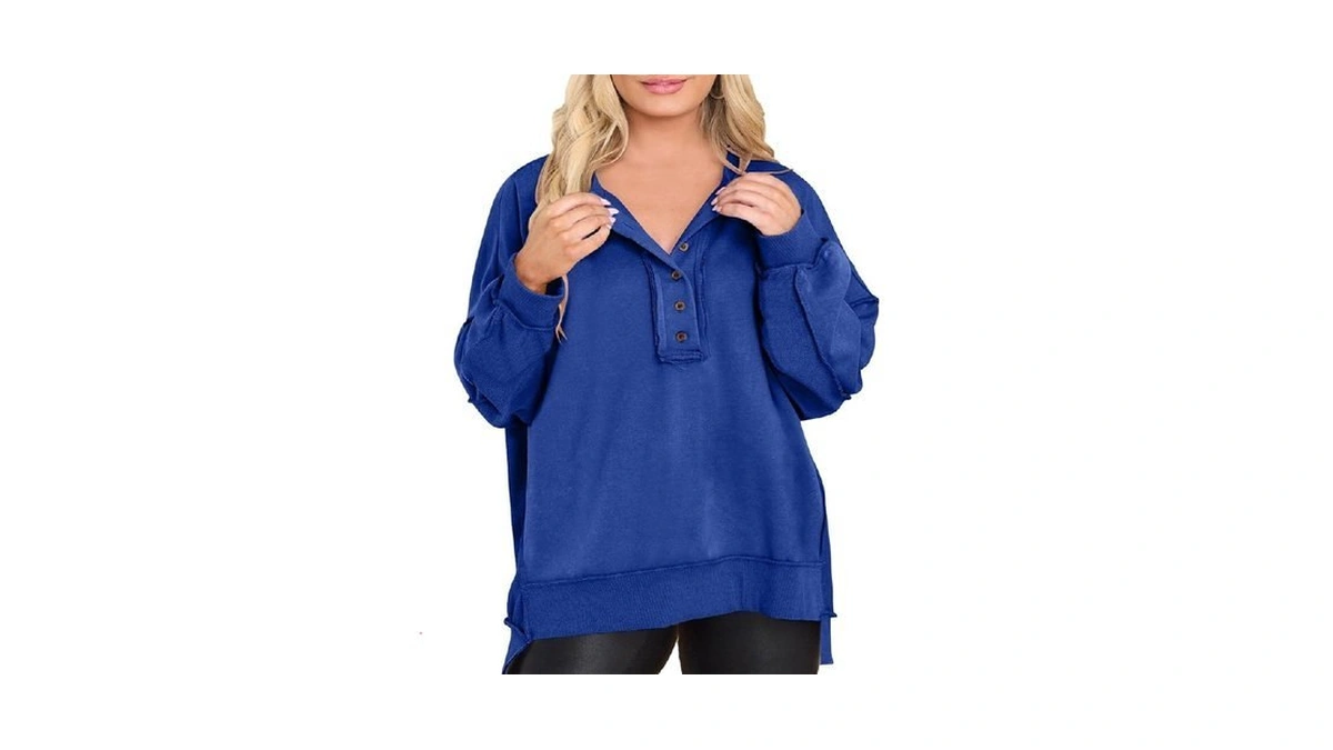 Eytino Women Plus Size Sweatshirts Casual Long Sleeve Button Henley