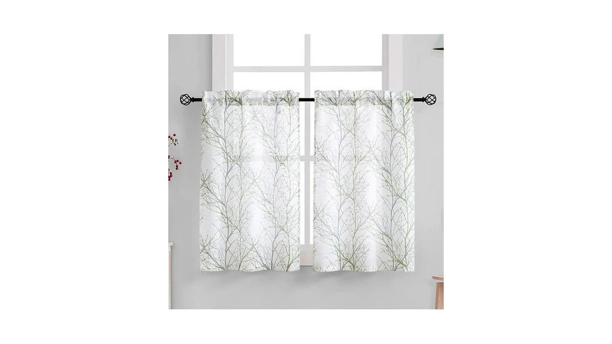 Fmfunctex Green Kitchen Curtains 22" X 36" Grey Tree Print