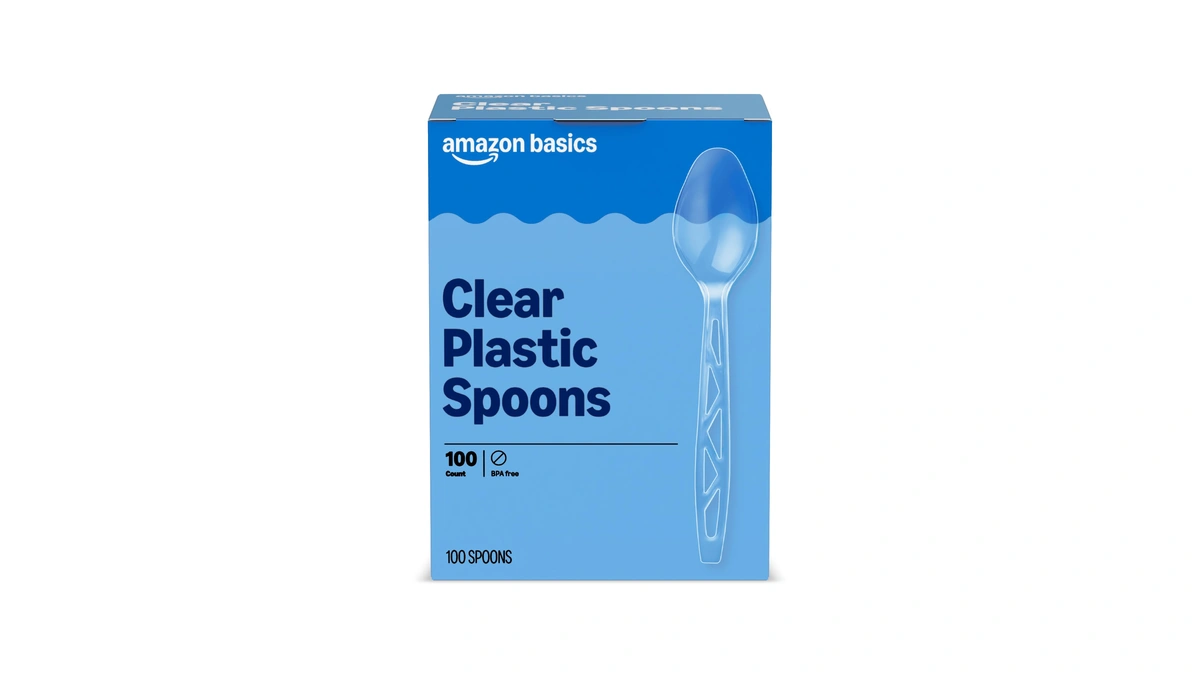 Amazon Basics Disposable Clear Plastic Spoons, Premium Quality, 100 Count,