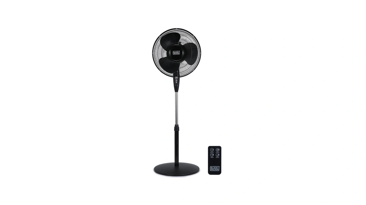 Black+decker 16" Standing Oscillating Pedestal Fan With Remote, 90-degree Oscillation,