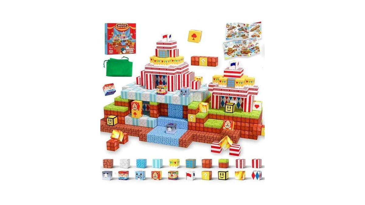 Bristlix 200pcs Magnetic Building Blocks With Storage Bag, 0.8in Joyful