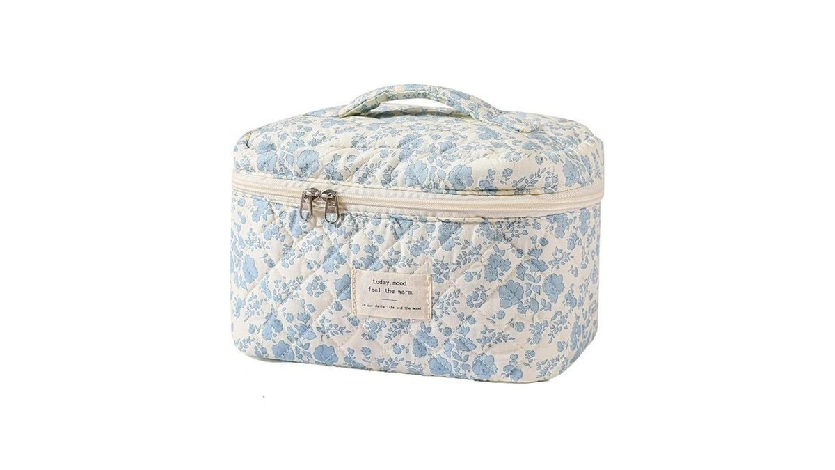 Uekeboag Large Travel Quilted Makeup Bag For Women, Floral Cotton