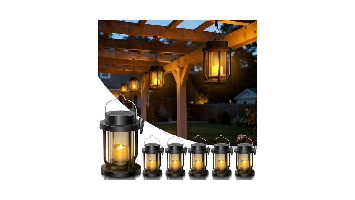 6 Pack Solar Lanterns Outdoor Waterproof - Realistic Flickering Flameless