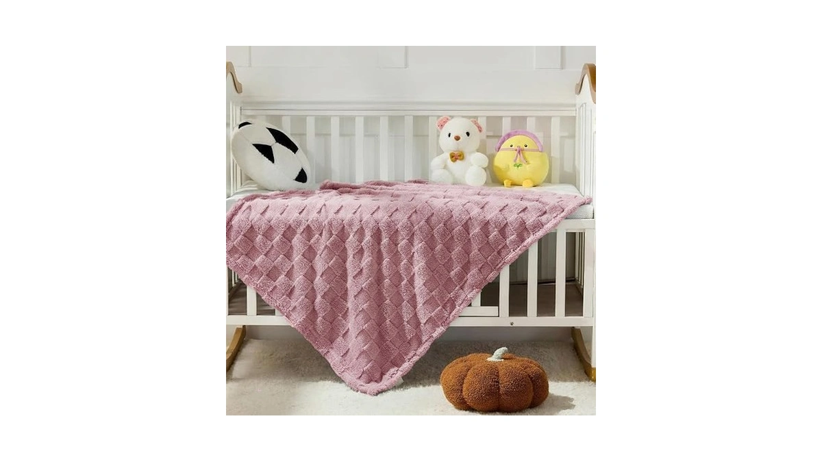 Suprynex Plum Pink Textured Checkered Baby Blanket, 330gsm Soft Plush