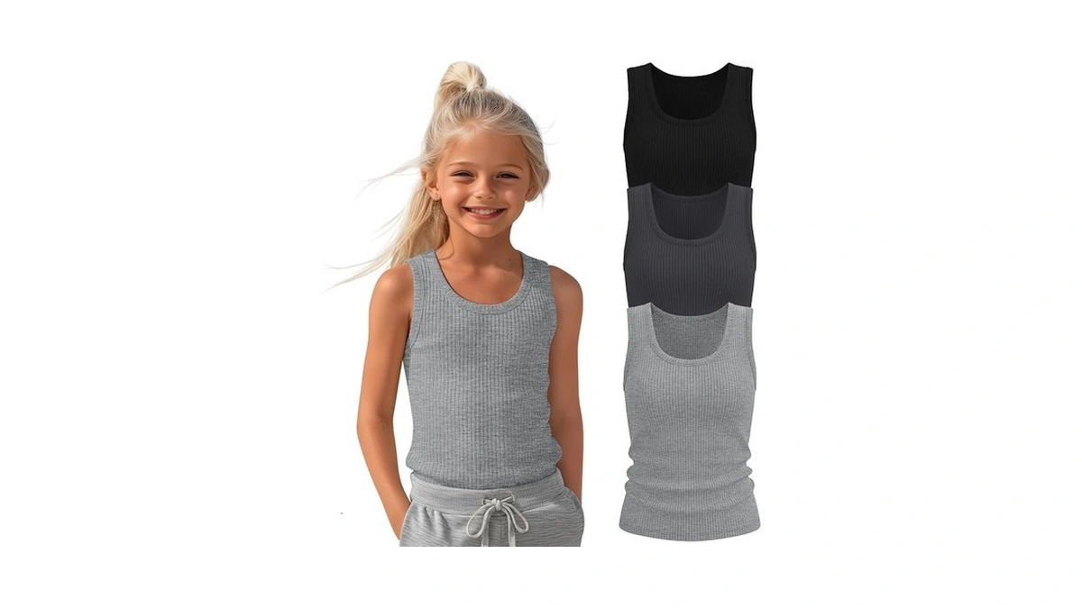 Lessonzoo 3 Pack Girls Tank Tops Ribbed U Neck Sleeveless