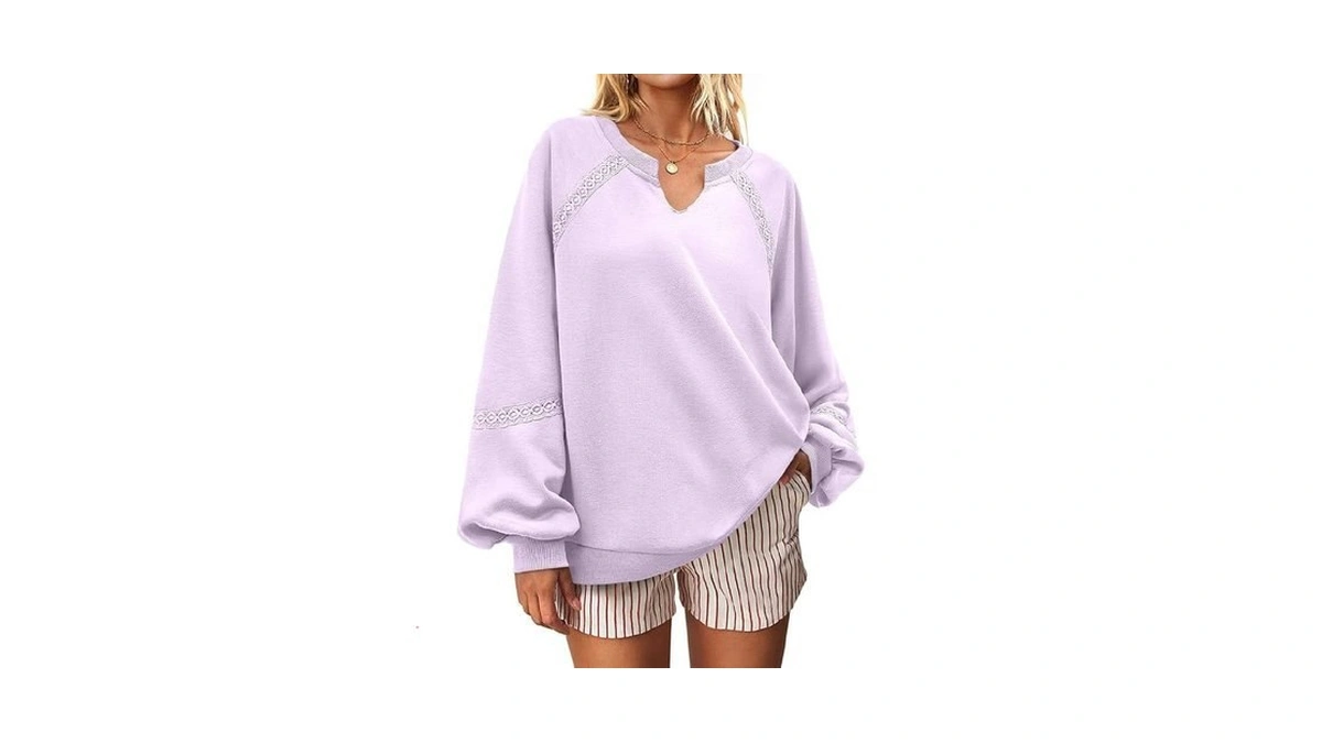 Ueu Womens Loose Fit Casual Knit Tops Oversized Crochet Sweatshirt