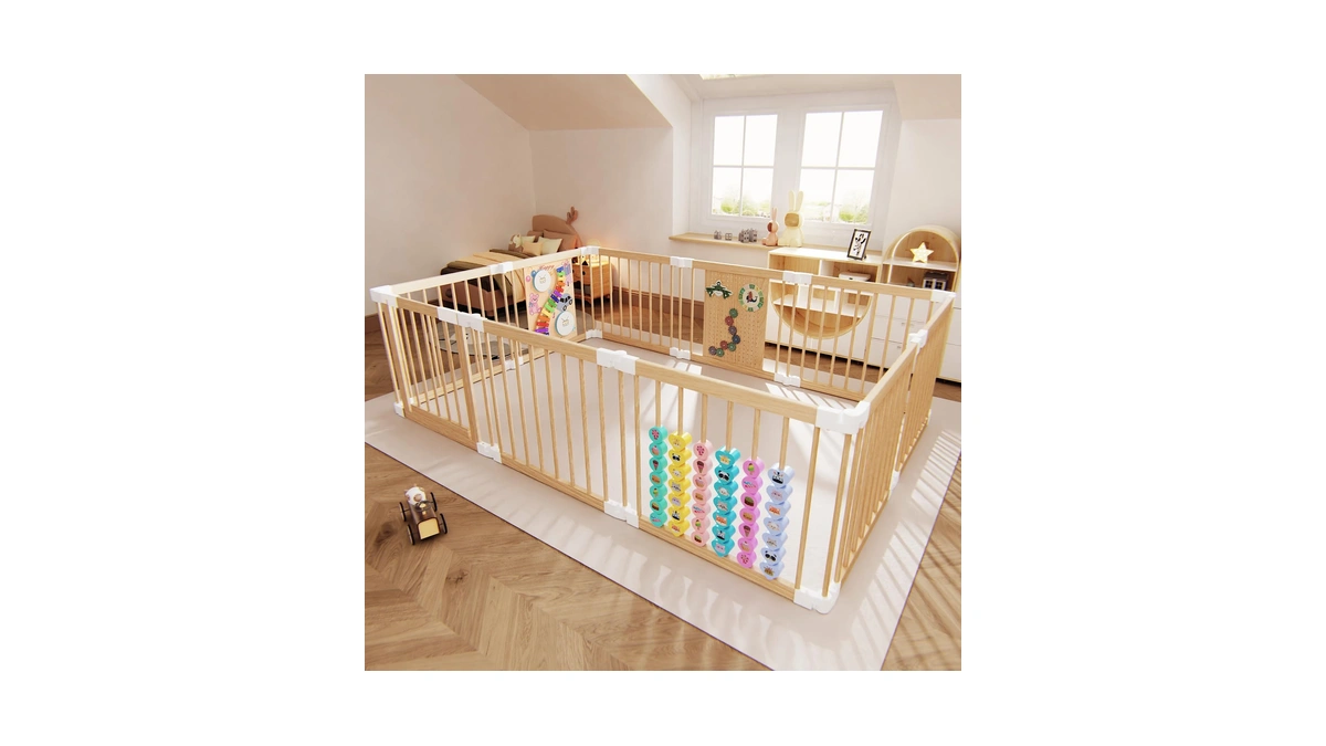 Yznvcg Wooden Baby Playpen, Foldable Play Yard With Built-in Toys