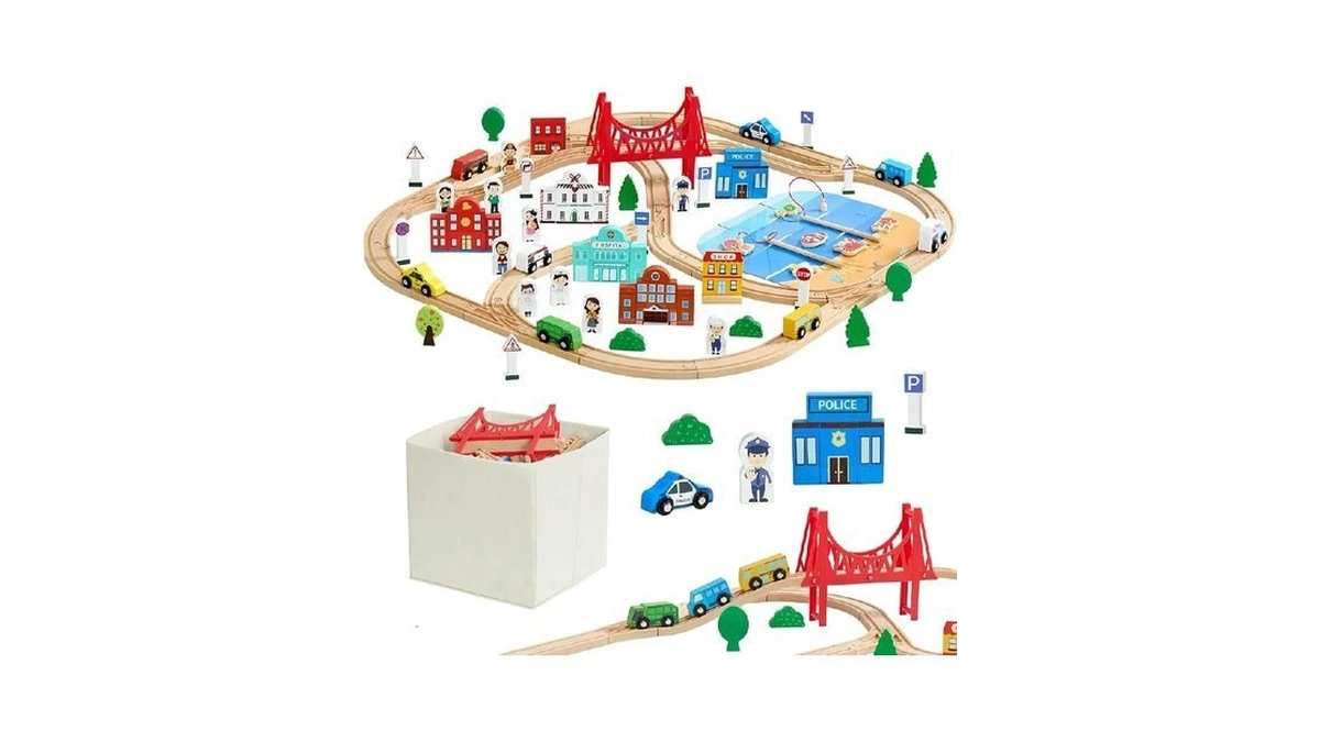 Vevor 113pcs Wooden Train Set, For Kids Ages 3-8, Wood