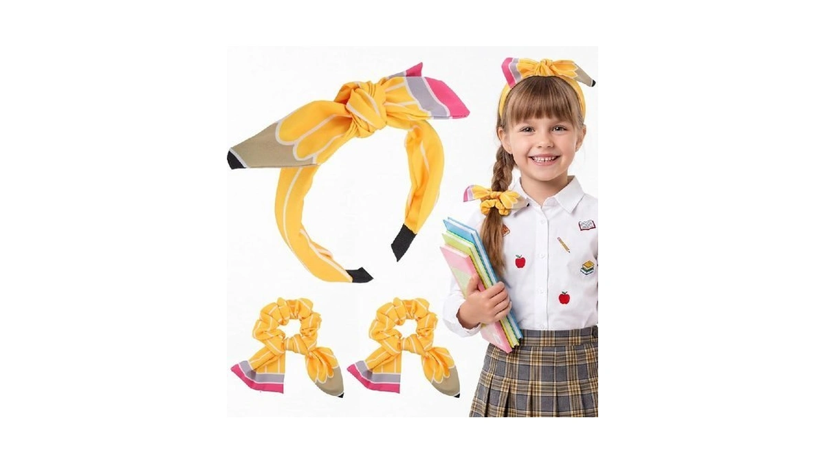 Girls Pencil Headband And Hair Ties For Back To School