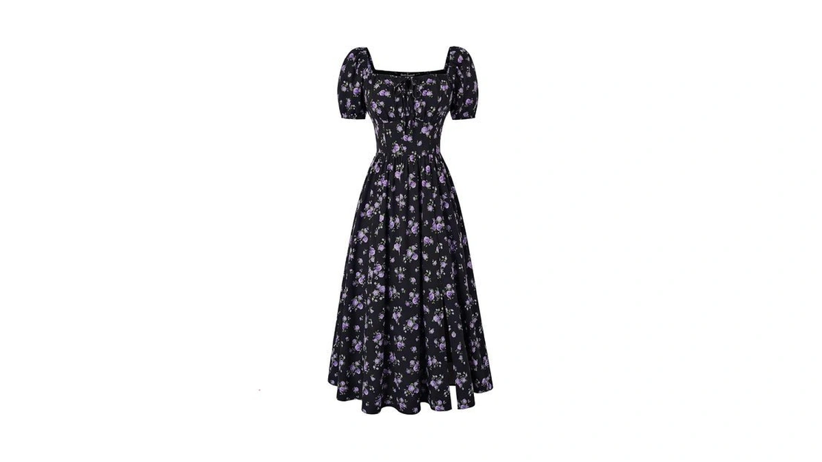 Scarlet Darkness Summer Spring Split Floral Corset Midi Dress With