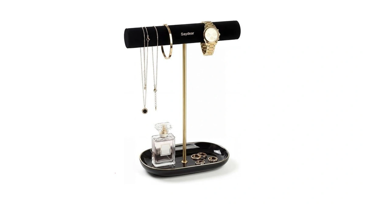 Saydear Velvet T-bar Jewelry Holder Organizer, Necklace Bracelet Stand