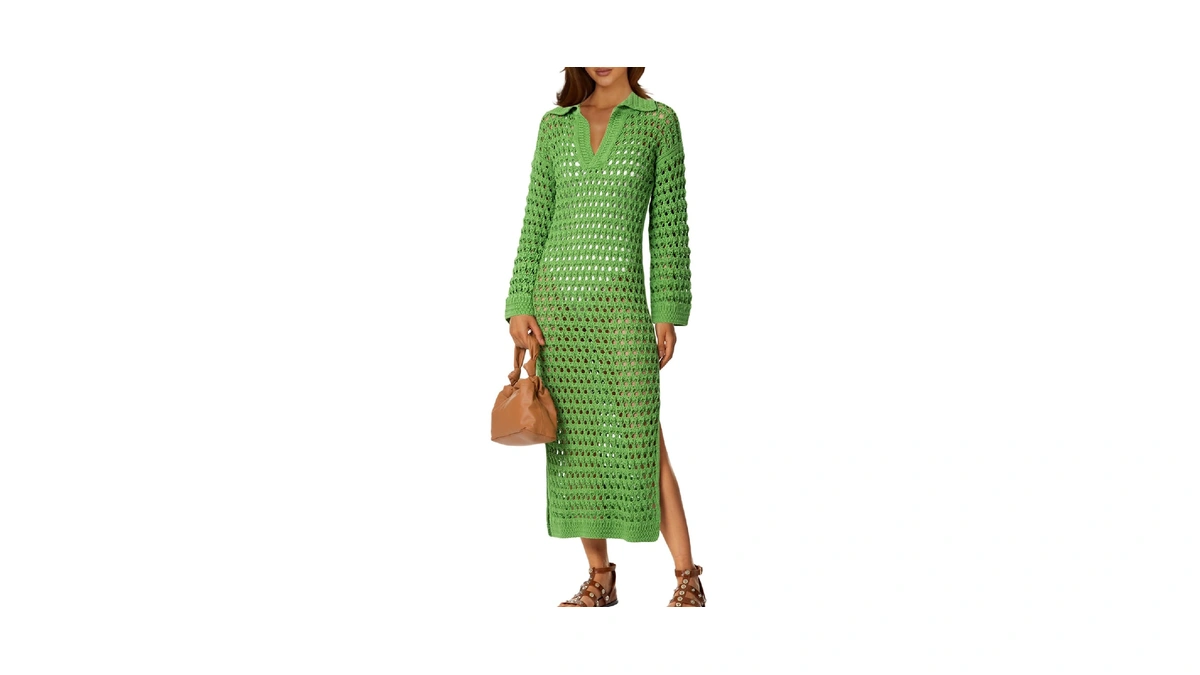 Saodimallsu Womens Crochet Swimsuit Cover Up V Neck Collared Long