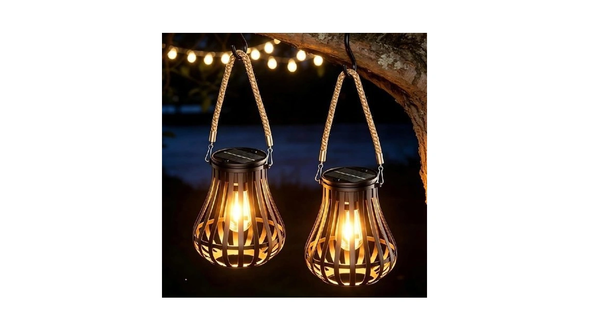2 Pack Solar Lanterns Outdoor Waterproof - Hanging Solar Powered