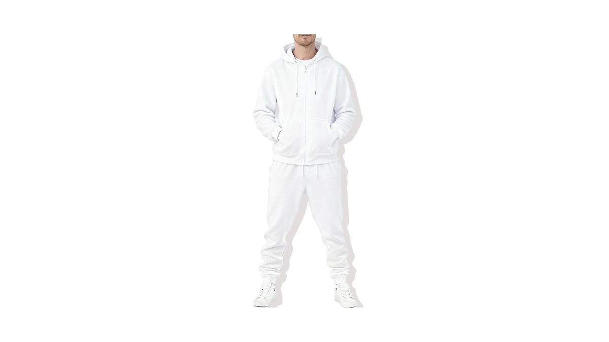 Mlgaril Men's White Tracksuits 2 Piece Sets Full Zip Hoodie