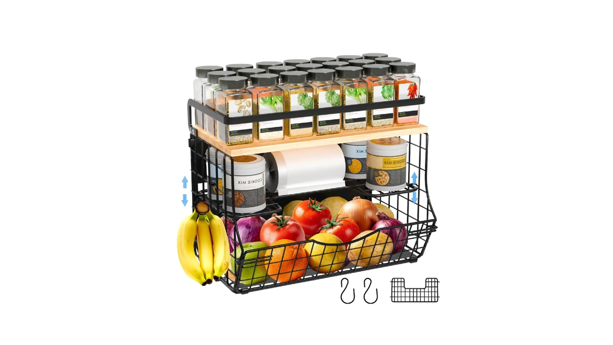 3-tier Magnetic Shelf For Fridge With Divider & Bamboo Top,