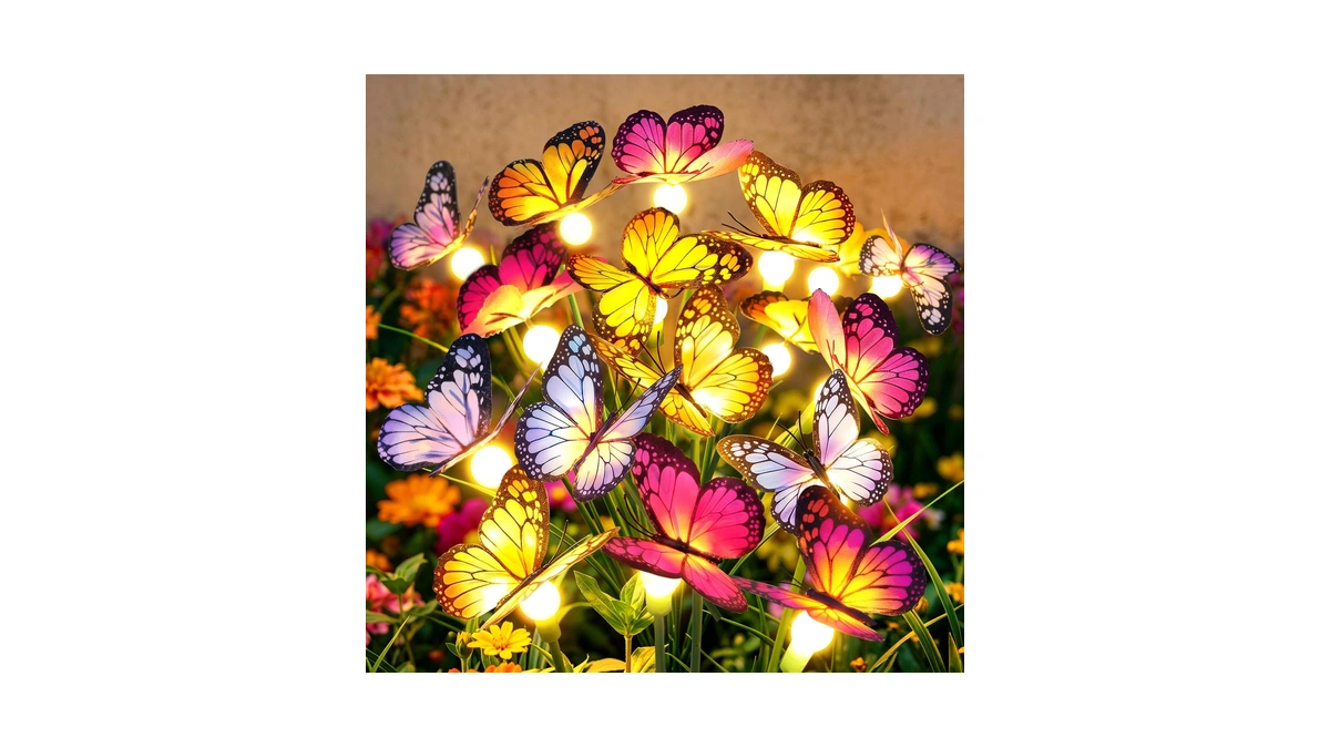 Bonlion Solar Butterfly Garden Lights, 2 Pack 16 Swaying Butterflies