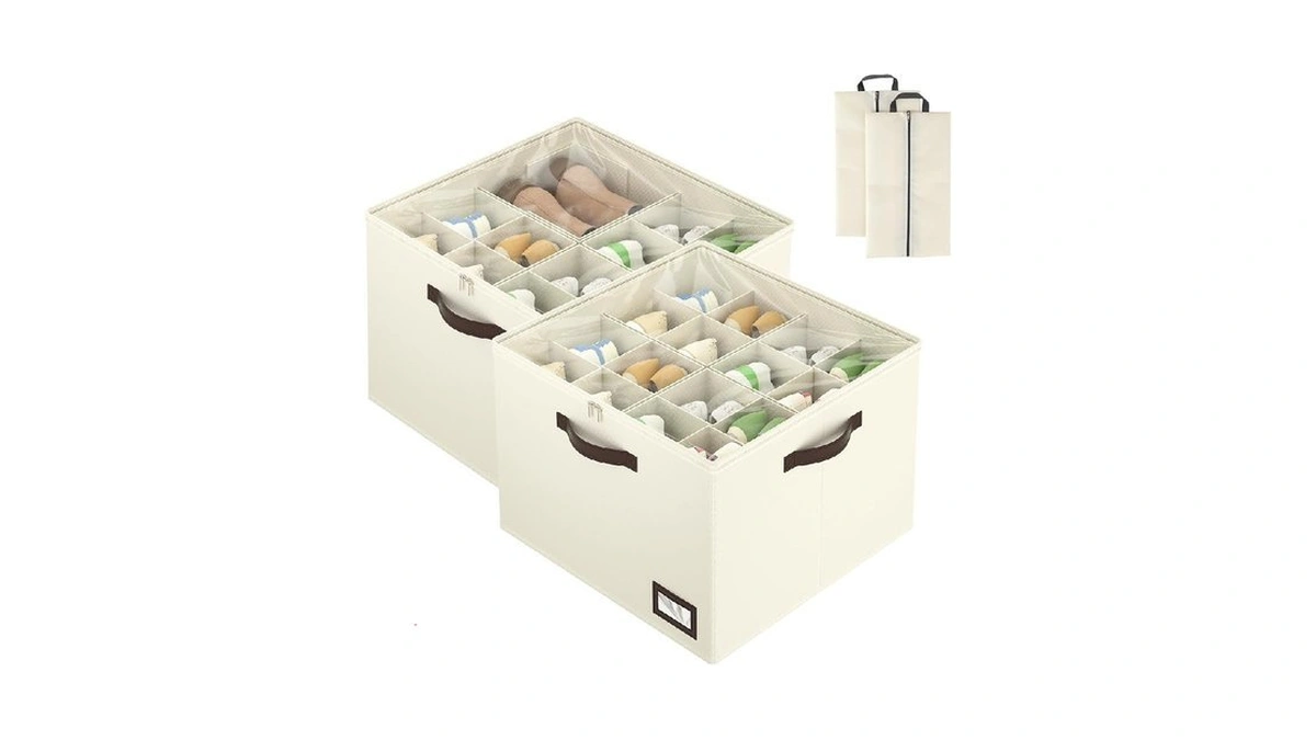 Oiahomy 2 Pack Shoe Organizer For Closet, Large Foldable Shoe