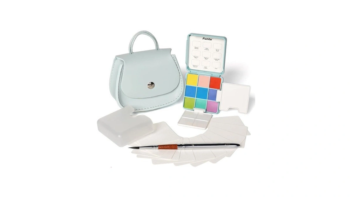 Funto Mini Watercolor Set Travel Kit With 9 Colors, Leather