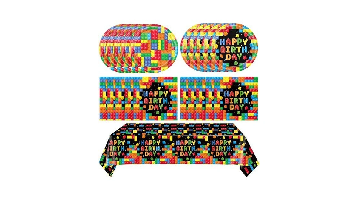 41 Pcs Building Block Party Supplies,colorful Paper Plates And Napkins