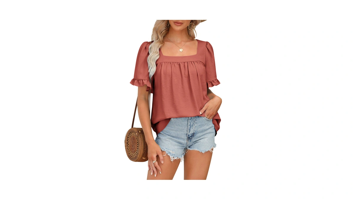 Bzb Womens Peplum Tops Summer Sqaure Neck Flo...