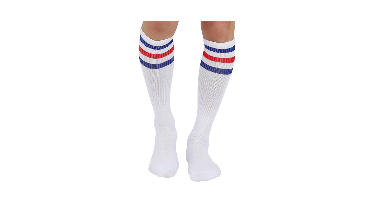 Joulli Men's White Knee High Retro Striped Tube Over The