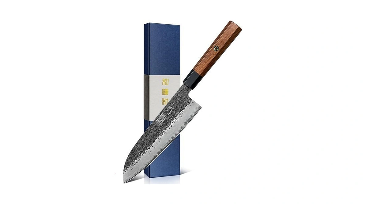 Hoshanho Santoku Knife 7 Inch, Japanese Hand Forged Chef Knife