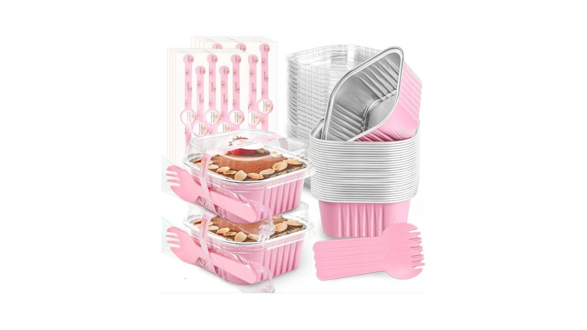 Nplux Mini Cake Pans With Lids, 60 Pack Pink 5oz