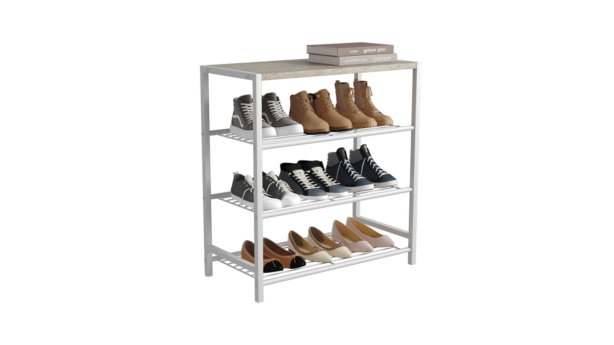 Homefort 4-tier Shoe Rack, Modern Industrial Shoe Storage Tower, Narrow